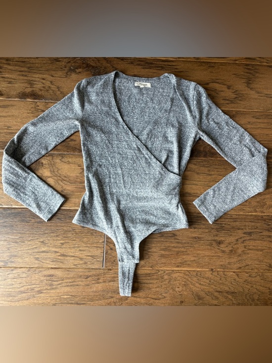 Madewell Tops - Madewell Gray Wrap-Front Long Sleeve Bodysuit